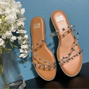 NWOT Madden NYC Clear Studded Sandals SZ 10M